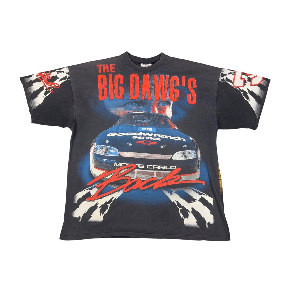 Vtg 1997 Dale Earnhardt Big Dawg's Back NASCAR AOP T Shirt XXL Chase USA Faded